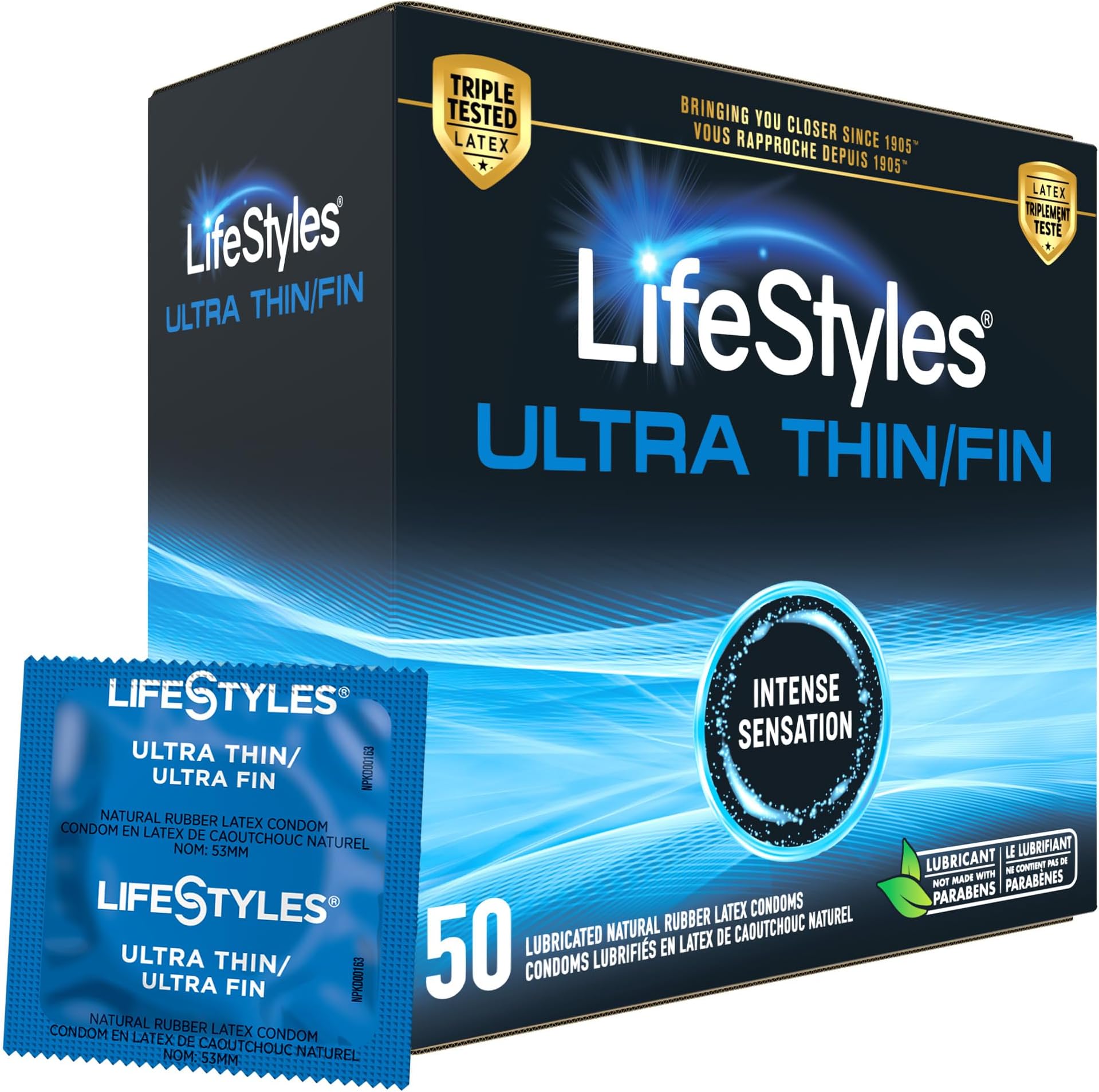 Lifestyles Ultra Thin Natural Rubber and Lubricated Latex Condoms Value Pack, 50 Count