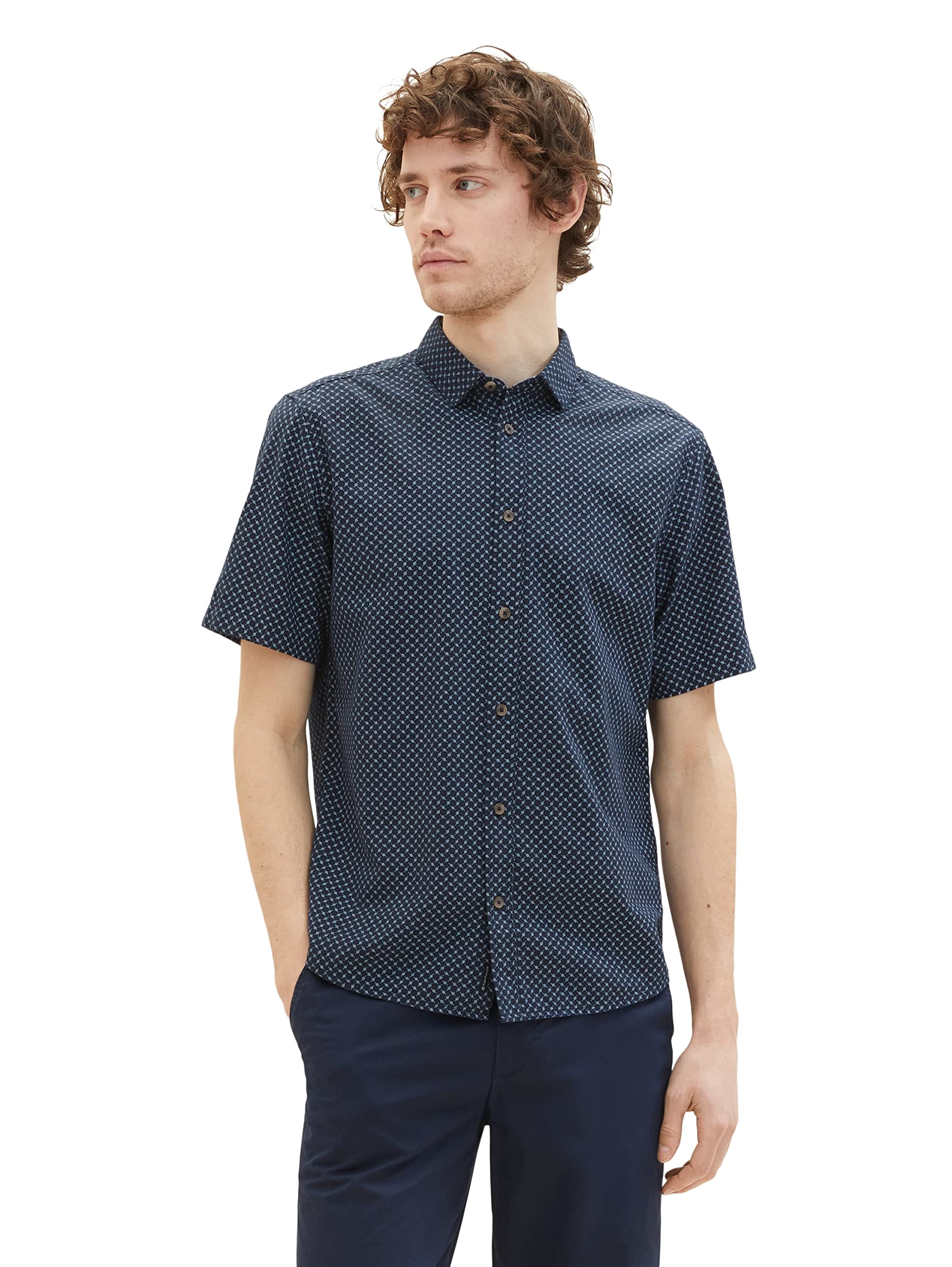 TOM TAILOR Men's 1036220 Shirt, 31795-Navy Blue Minimal Design, XL, 31795 - Navy Blue Minimal Design, XL