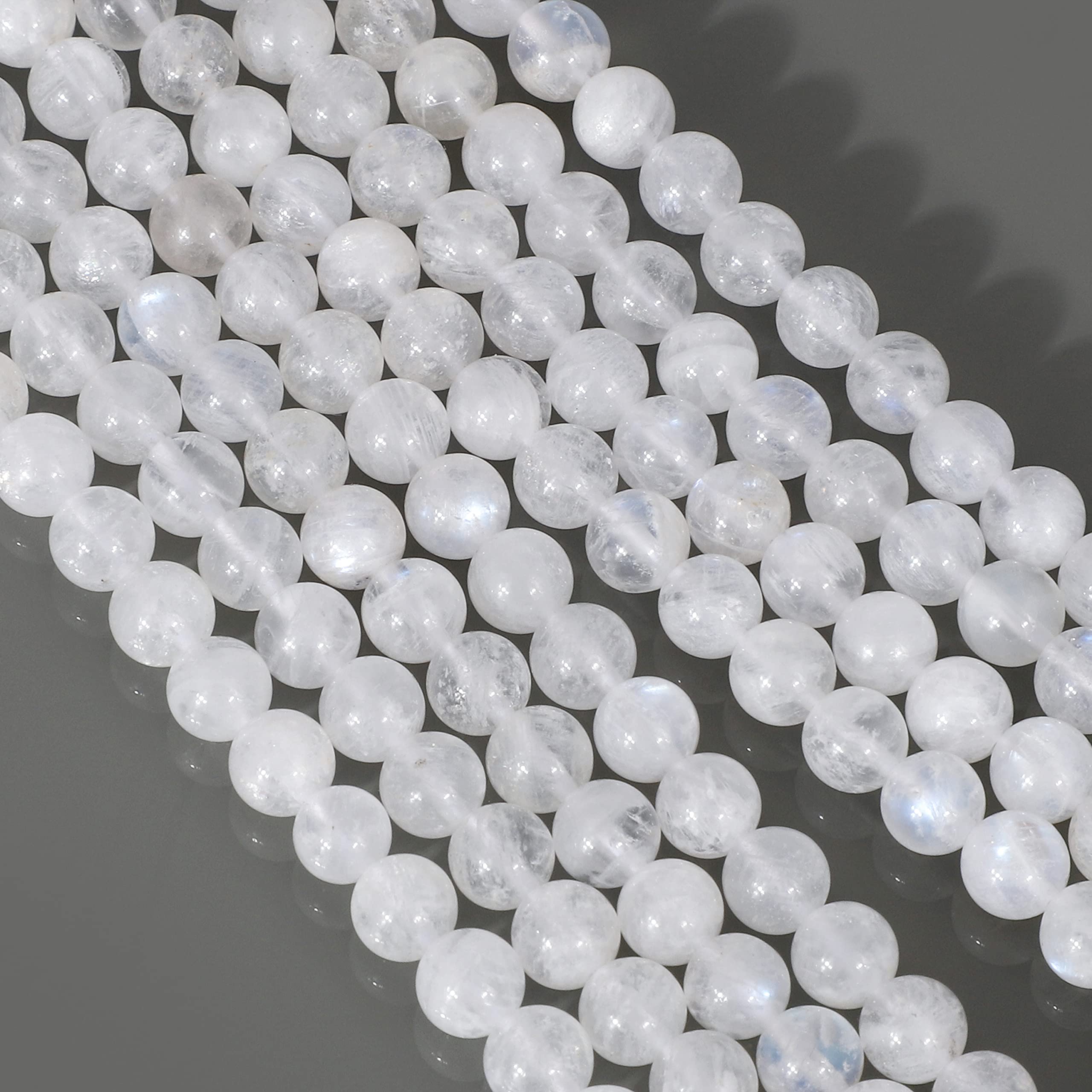 Naturalny kamień księżycowy tęczowe luźne koraliki sznur (6-6,5 mm) okrągły gładki żweleria tworzenie DIY - (39 cm) 1 sznurek na naszyjnik, bransoletka, kolczyki