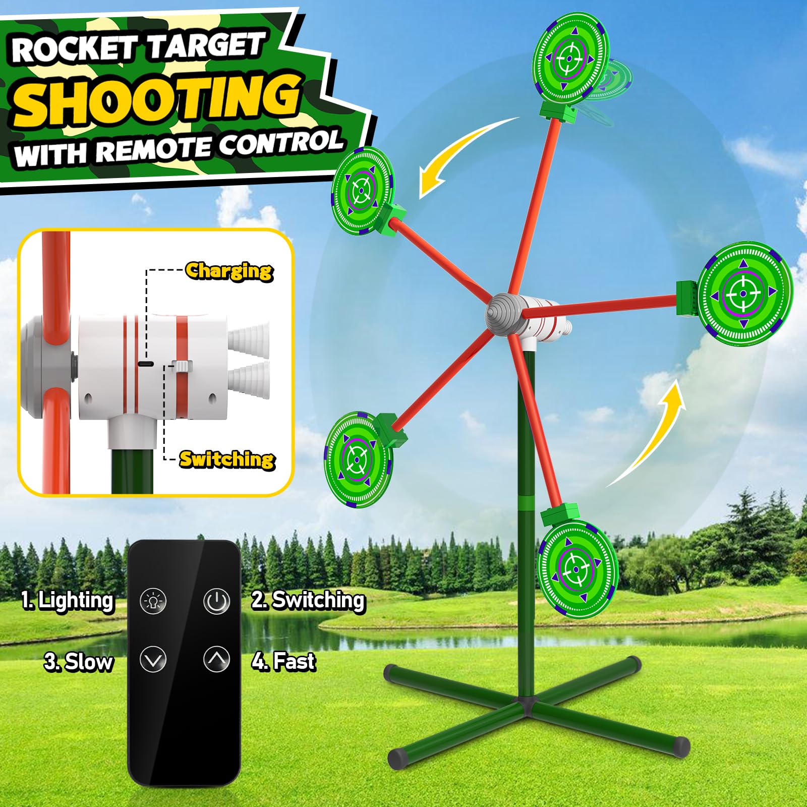 DX DA XIN Giochi di Tiro 4 5 6 7 8 9 10 + Anni Giocattoli per Bambini con 104cm Rotanti Bersagli 2 Pistole Giocattolo Mimetiche 20 Freccette in Schiuma per Nerf Regali Natale per Ragazzi