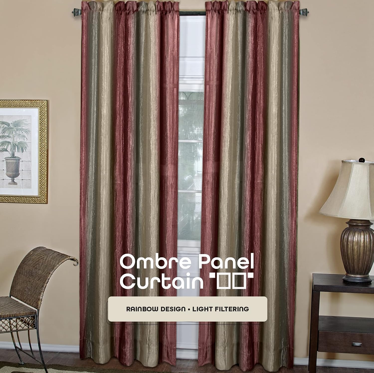 ACHIM Ombre Panel Light Filtering Semi-Sheer Window Curtain - 63 Inch Length, 50 Inch Width - Burgundy- Light Filtering Soft Polyester Drapes for Bedroom Living & Dining Room Home Decor