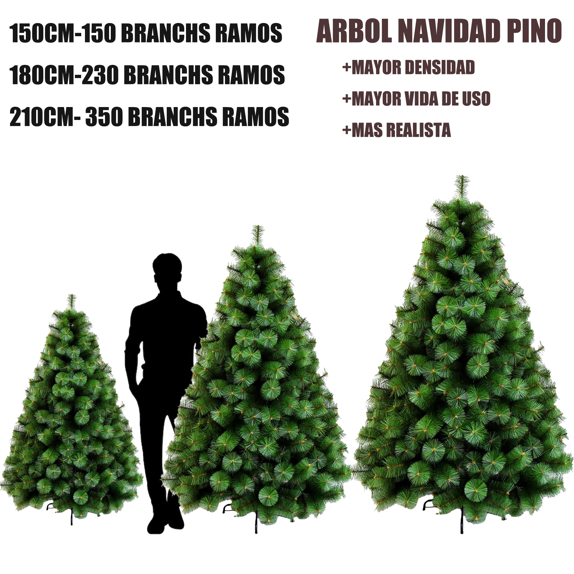 Arbol de Navidad Pleagable Robusto Apariencia Pino Real Aguja de Pino, Arbol Navidad Artificial Verde con Soporte Metal Facil Montaje (180cm 230Tips, ARBOL Navidad Pino Clasico)