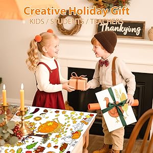 AinDen Thanksgiving Coloring Tablecloth, 72x30 Inch Kids Craft Table Cover, Fun Coloring Table Cloth and Art Activity, Thanksgiving Crafts for Kids