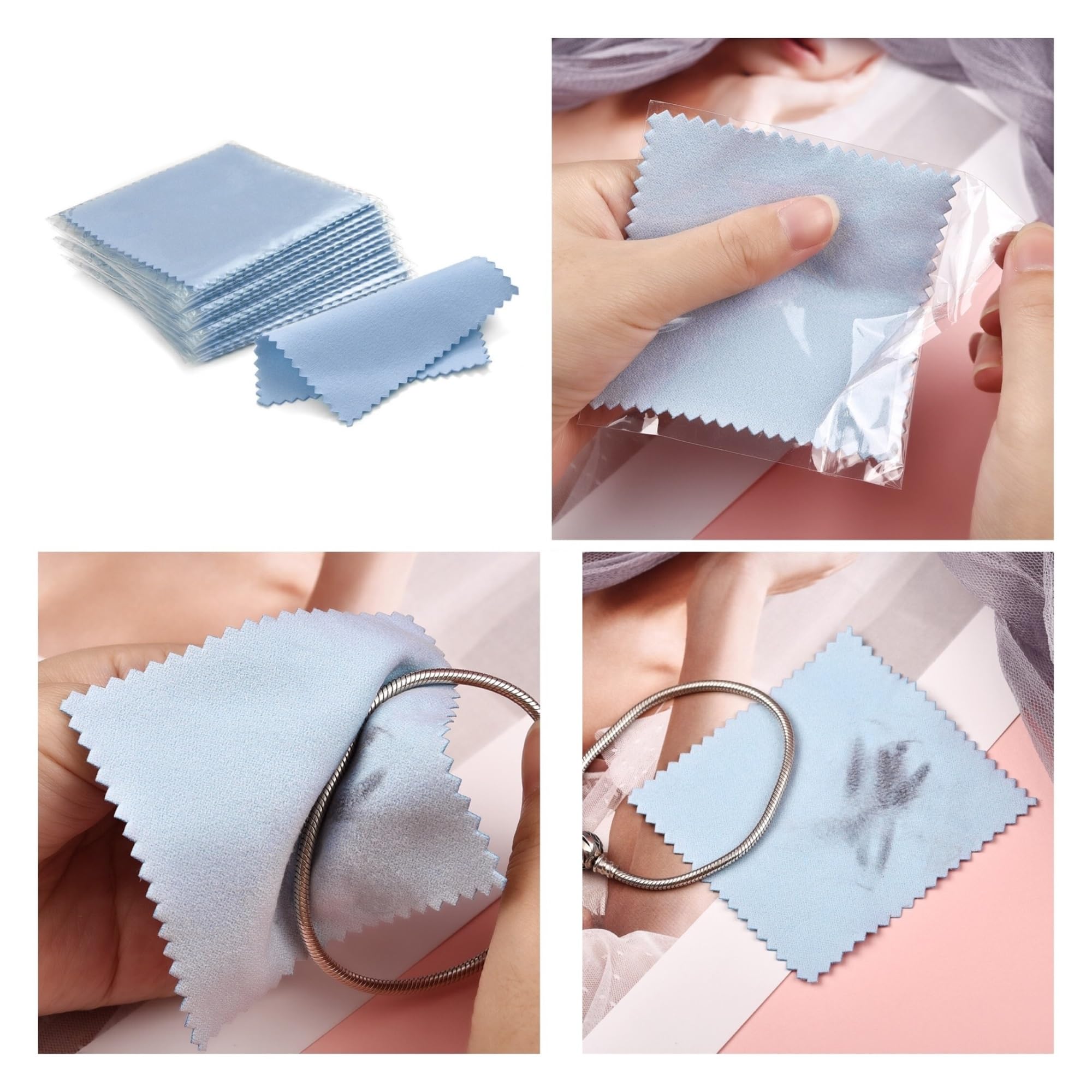 ewelry Cleaning Cloth, Paquete de 50 paños de limpieza for joyas de plata (8 x 8 cm, multicolor)