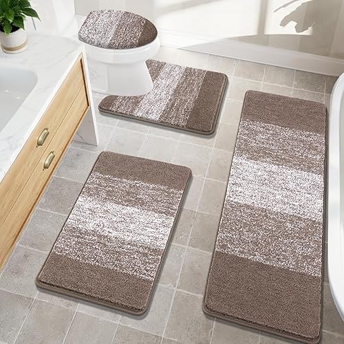 Miniatura 12 de Bsmathom Juegos de Alfombras de Baño de 4 Piezas con Cubierta para Inodoro, Tapetes de Baño de Microfibra Absorbente para Baño, Tapete de Baño Café