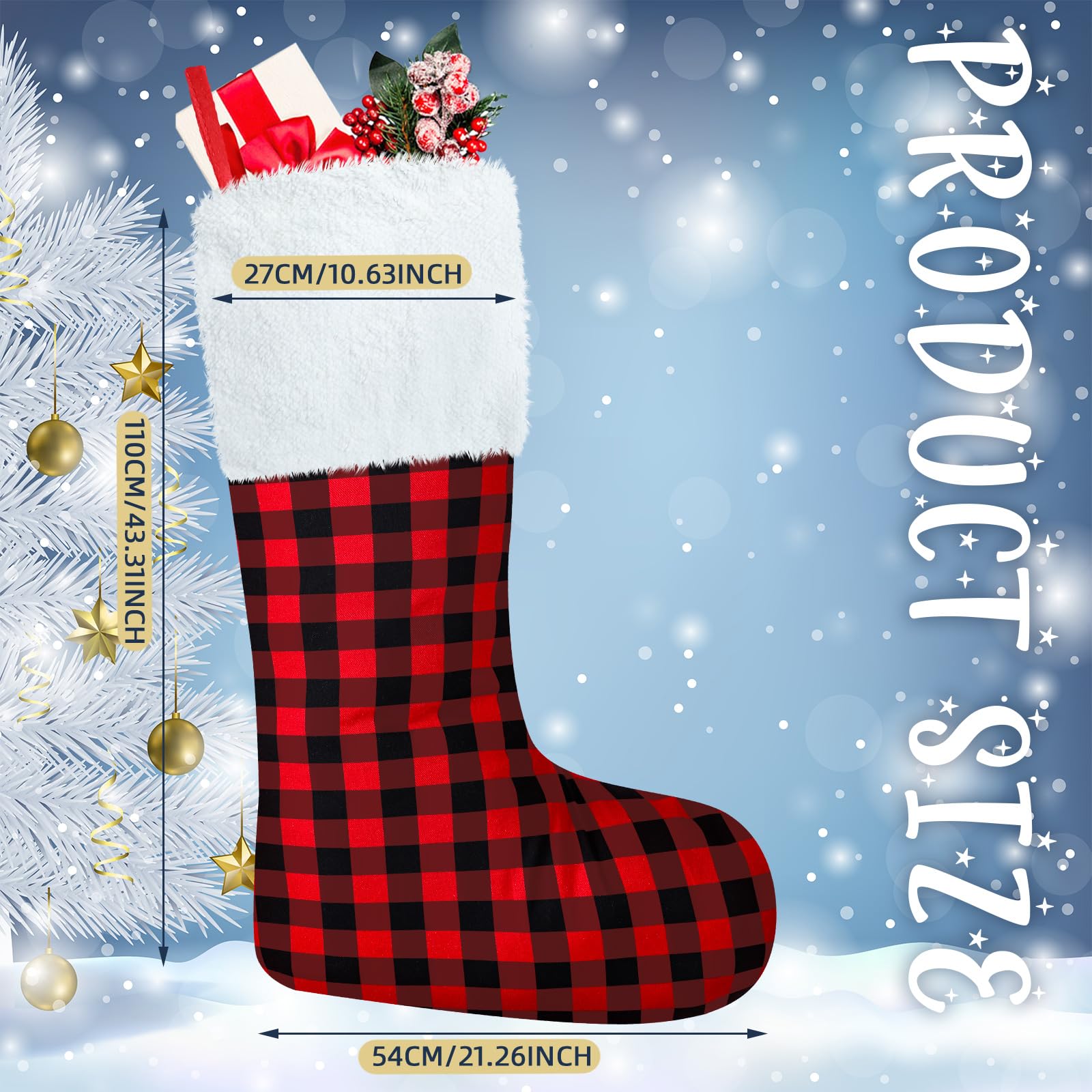 Lot de 4 chaussettes de Noël géantes en feutre pour sapin de Noël - 111 cm - Rouge