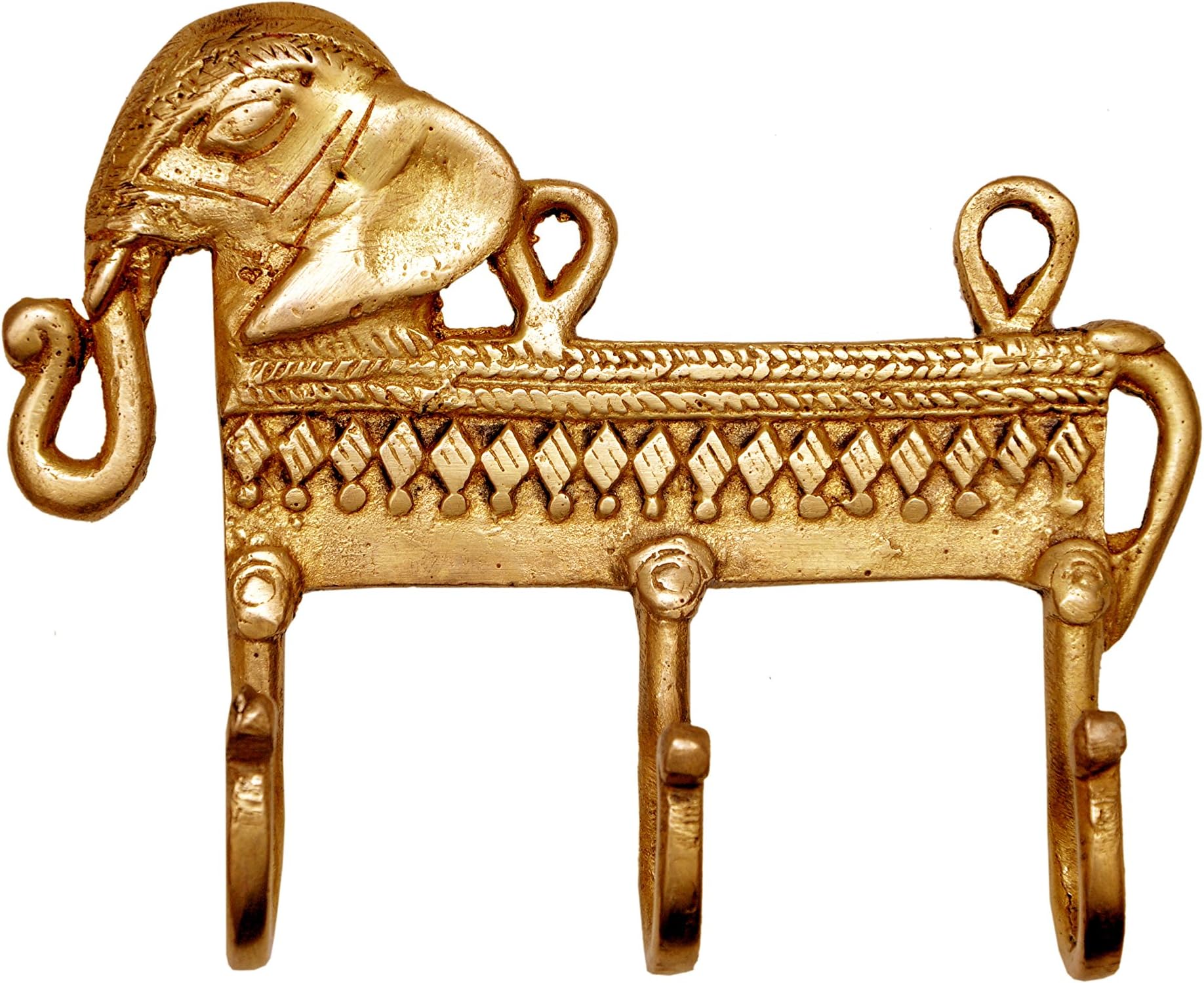 Nexplora Industries Unique Brass Wall Key Hook Holder Hanger in Elephant Shape with 3 Pronges - Antique Finish