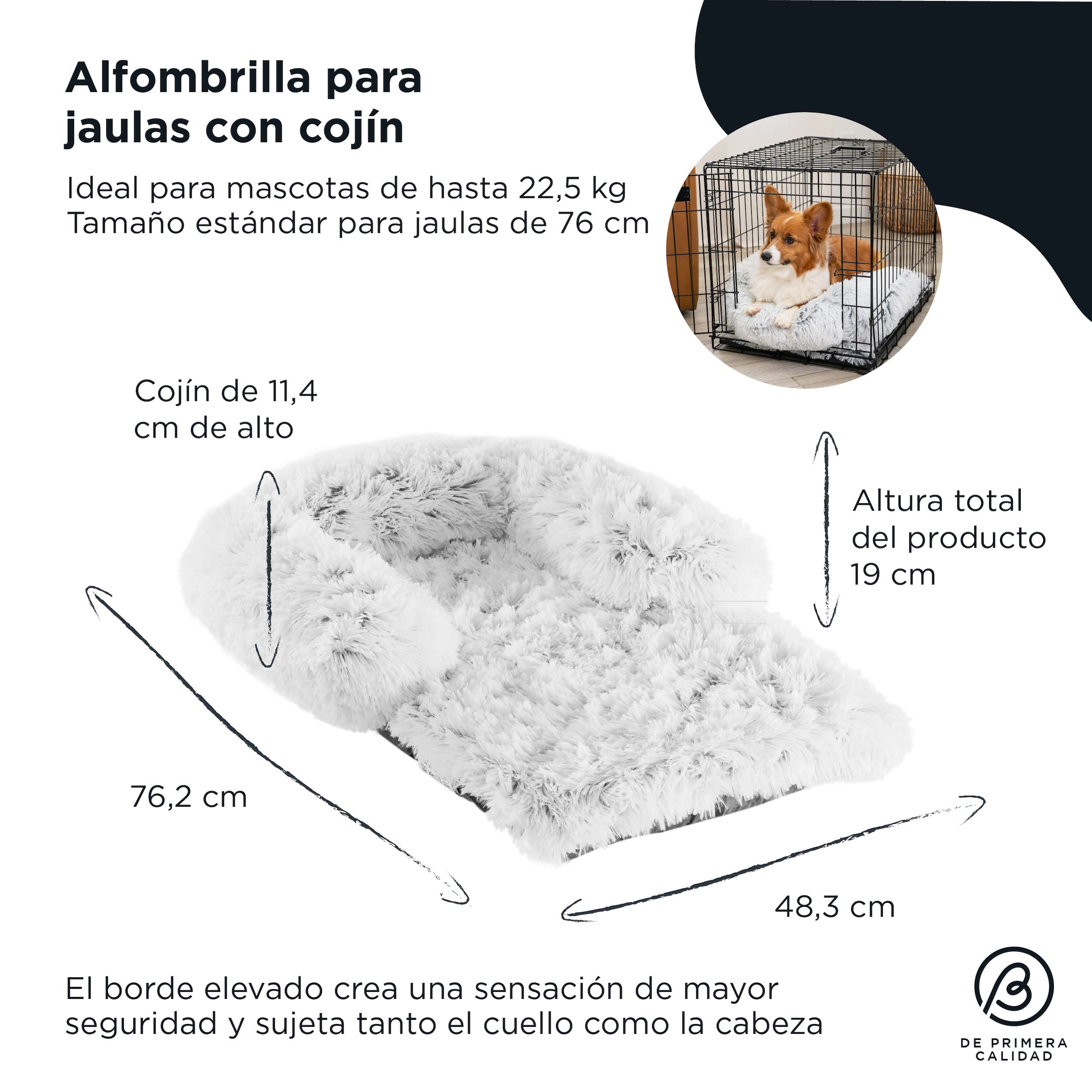Best Friends by Sheri Bolster Nap Mat - Cama para Perro con cojín - Colchón Lavable con Funda de Quita y pon para jaulas - Color Hielo - 76 x 48 cm