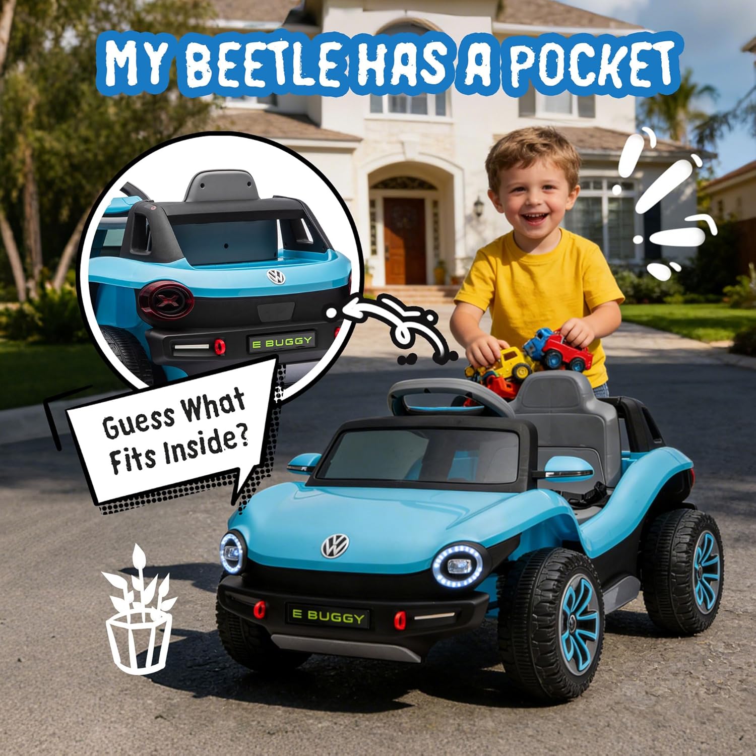 12V Ride On Car for Kids, Licensed Volkswagen Beetle Ride on Toys with Remote Control, Rear Cargo Storage, Music, Lights, 4-Wheel Suspension, Electric Car for Kids Ages 3-5, Blue