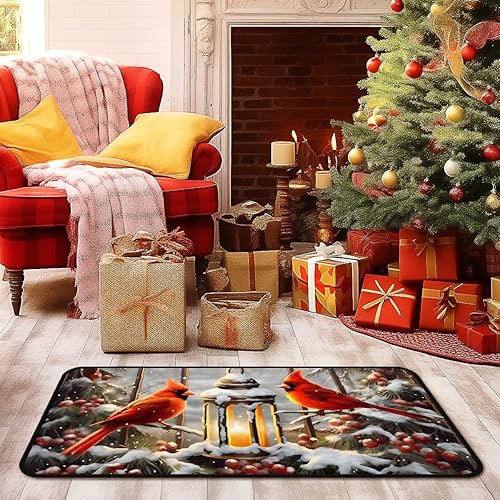 Miniatura 7 de Alfombra de pasillo de Navidad de 20 x 40 pulgadas, lavable con diseño de cardenales, alfombra antideslizante para sala de estar, pasillo,