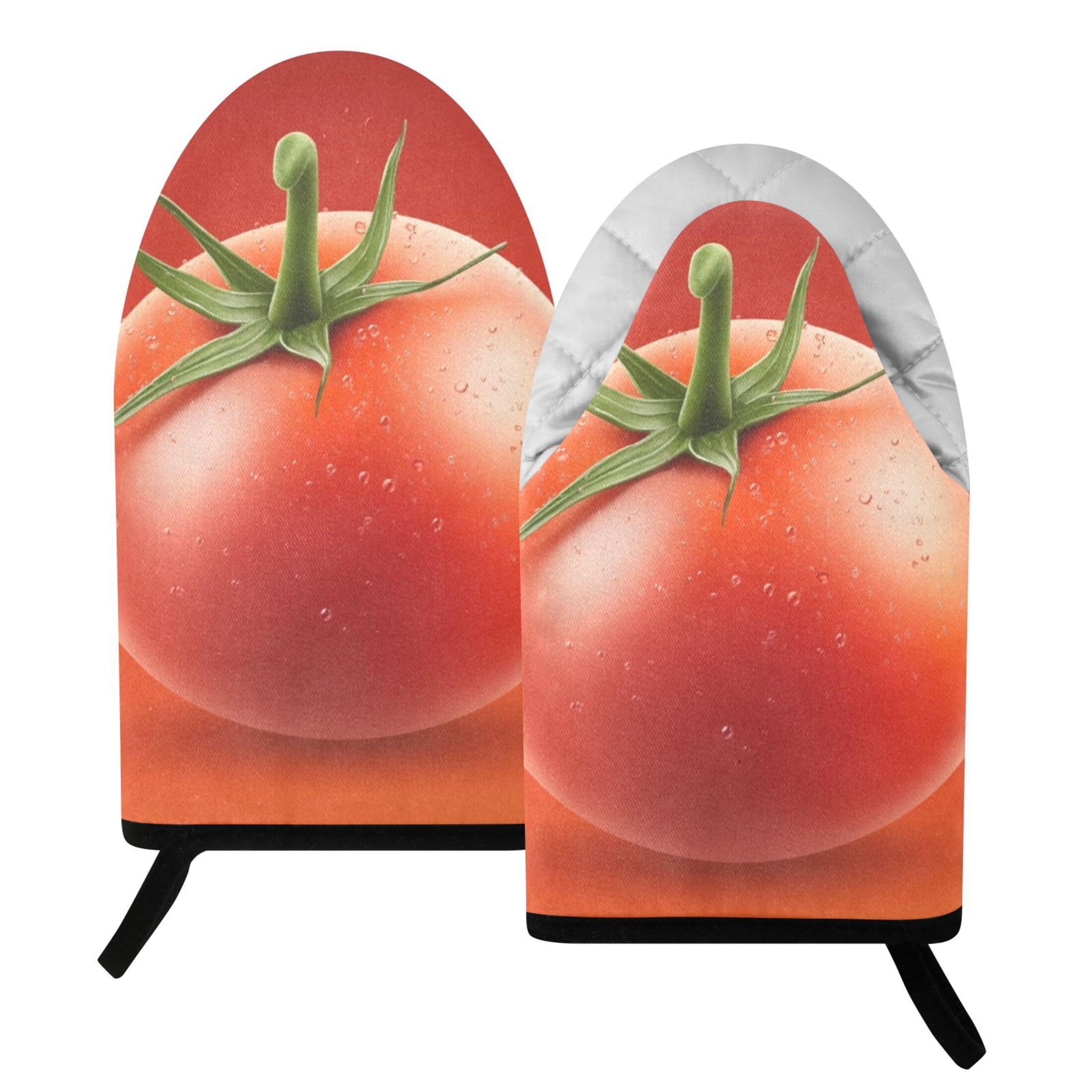 Fuauuyl Oven Mitts Heat Resistant Kitchen Gloves, Red Tomato Classic Oven Gloves with Hanging Loop for Baking BBQ Cooking Grilling, 1 Pair, 9.5 in