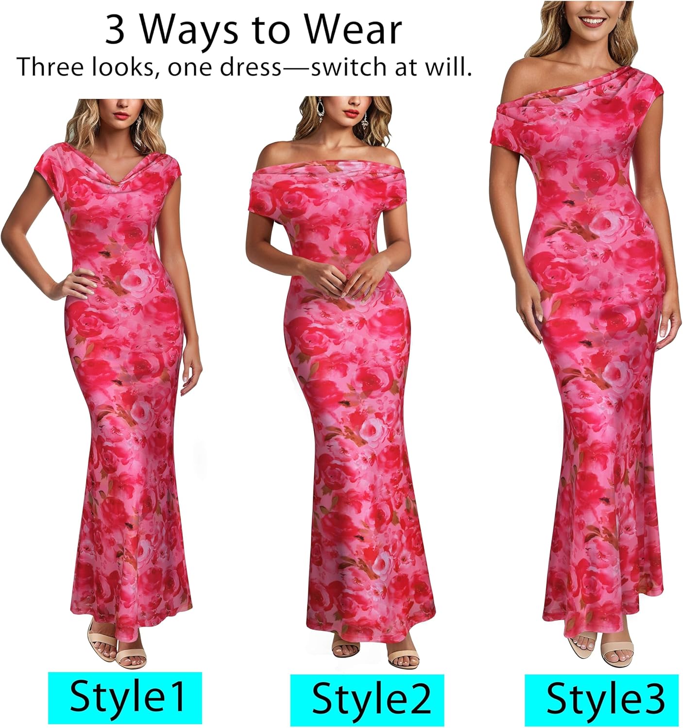 VFSHOW Womens 2025 One Shoulder Wedding Guest Bodycon Maxi Dress Sexy Off The Shoulder Fitted Formal Long Cocktail Dresses - Image 2