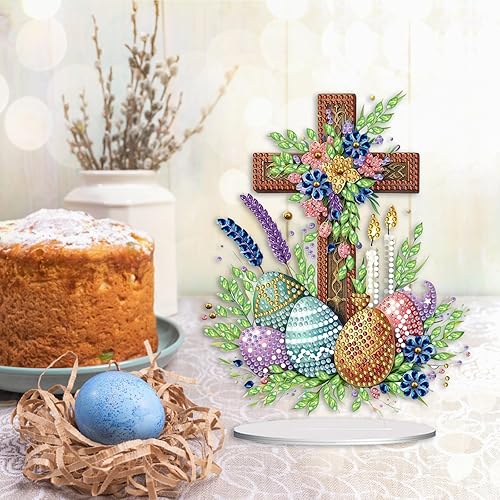 Miniatura 6 de Kit de adornos de pintura artística con diamantes de cruz de Pascua 5D, diamantes de imitación de cristal con forma especial, adorno de escritorio