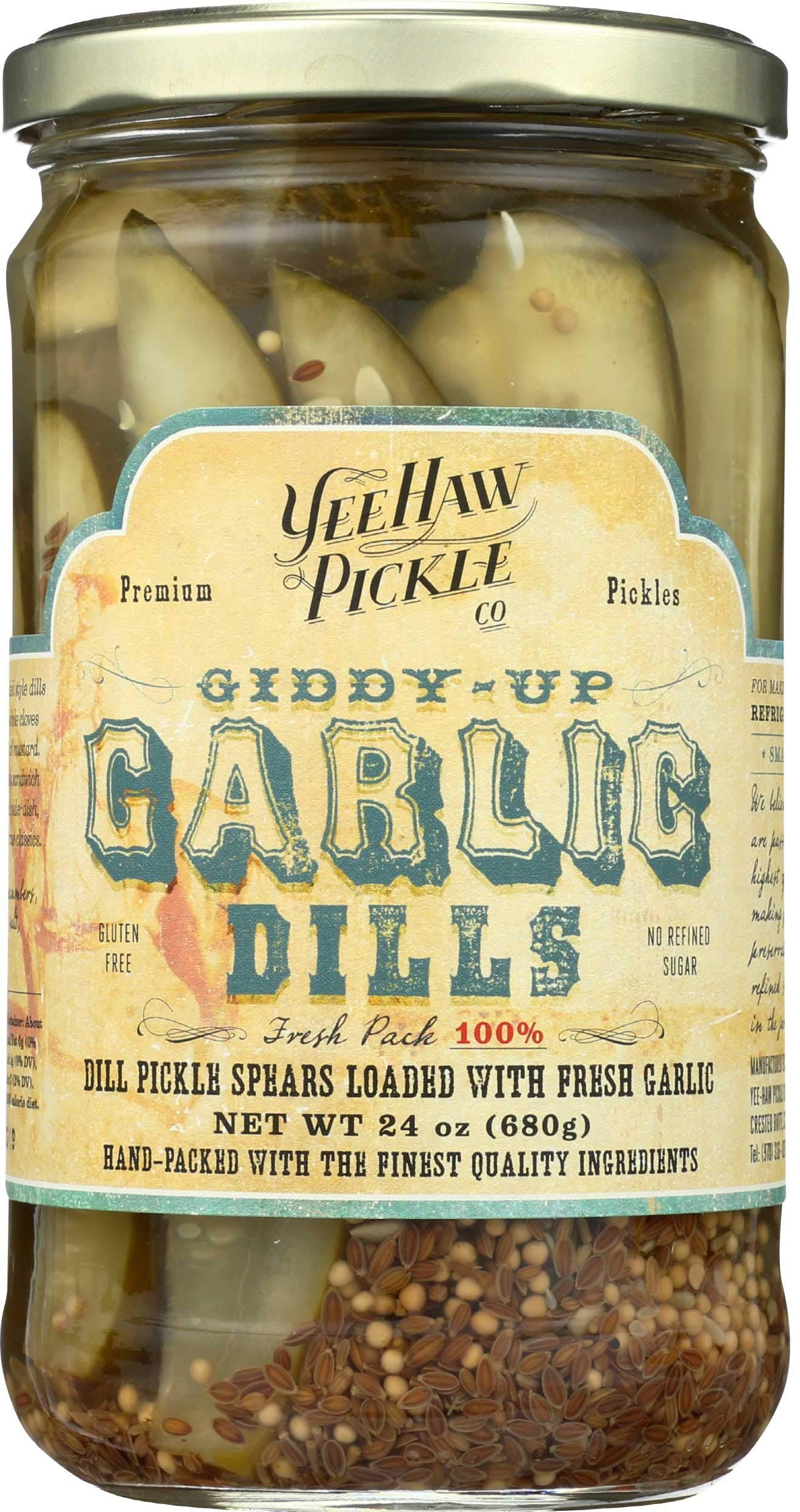 Yee Haw Pickle Co. Giddy-Up Garlic Dills, Natural Ingredients, Gluten Free, 24 Ounce (Pack of 6)