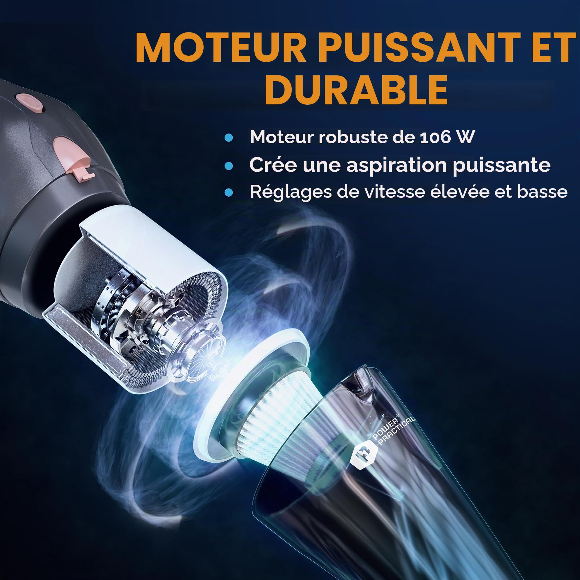 ThisWorx Aspirateur Voiture Puissant - Mini Aspirateur à Main 110W, 12V avec 3 Embouts et Sac de Transport, Cordon 5 m, Accessoire Voiture - Noir