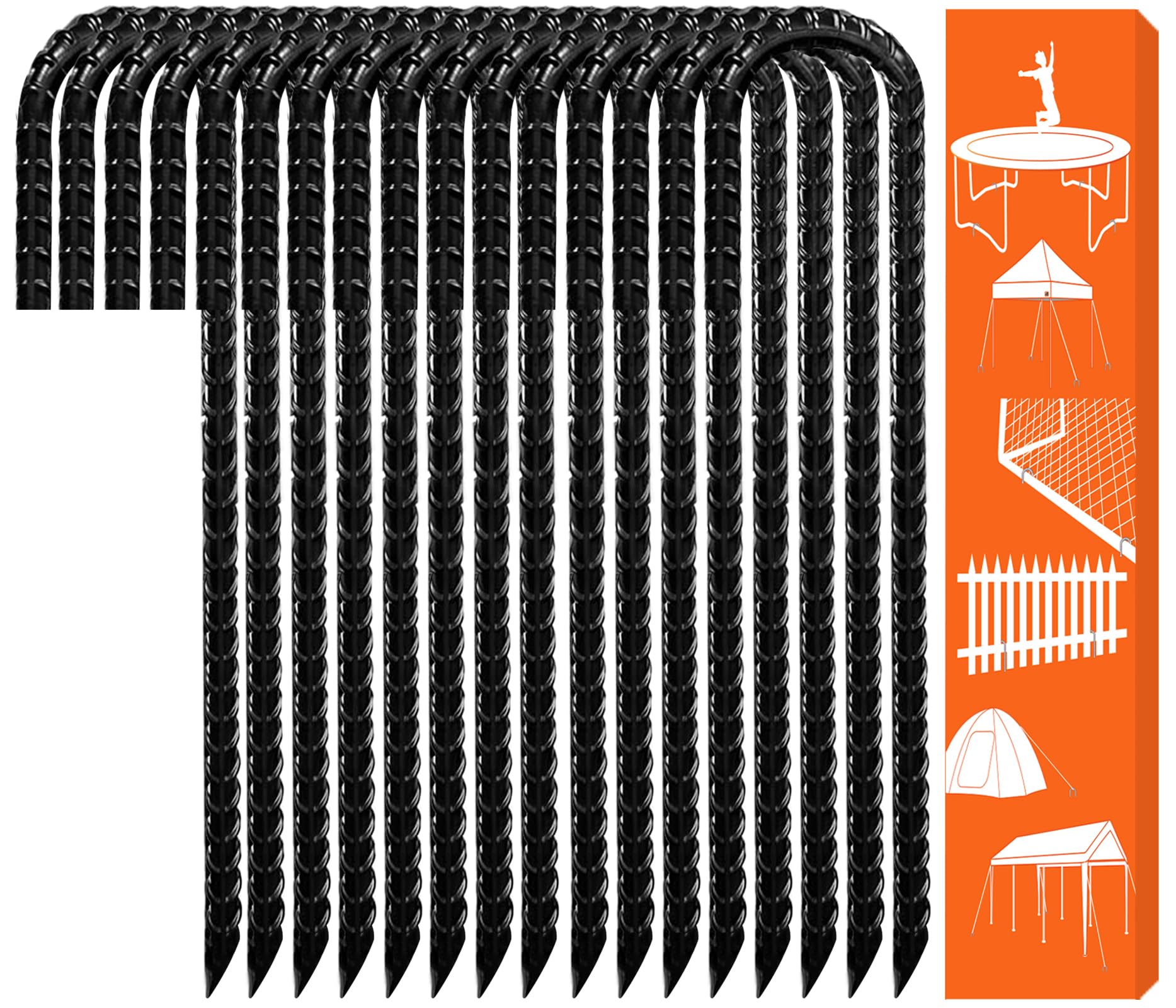 Eurmax USA 16 Pack Rebar J-Shape Groud Stakes, Heavy Duty Ground Anchors, Windproof Anti-Flip Metal Tent Pegs for Trampoline,Soccer Goals, Fences and Outdoor Playsets