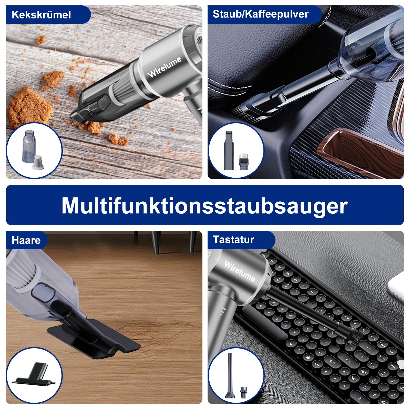 Handstaubsauger akku Auto kabellos 4 in 1 autostaubsauger Mini Staubsauger 22,000 Pa Starke Zyklon-Saugleistung Stark 3-Gang tragbar wiederaufladbar leicht für Tierhaare, Fahrzeuge Dunkelgrau