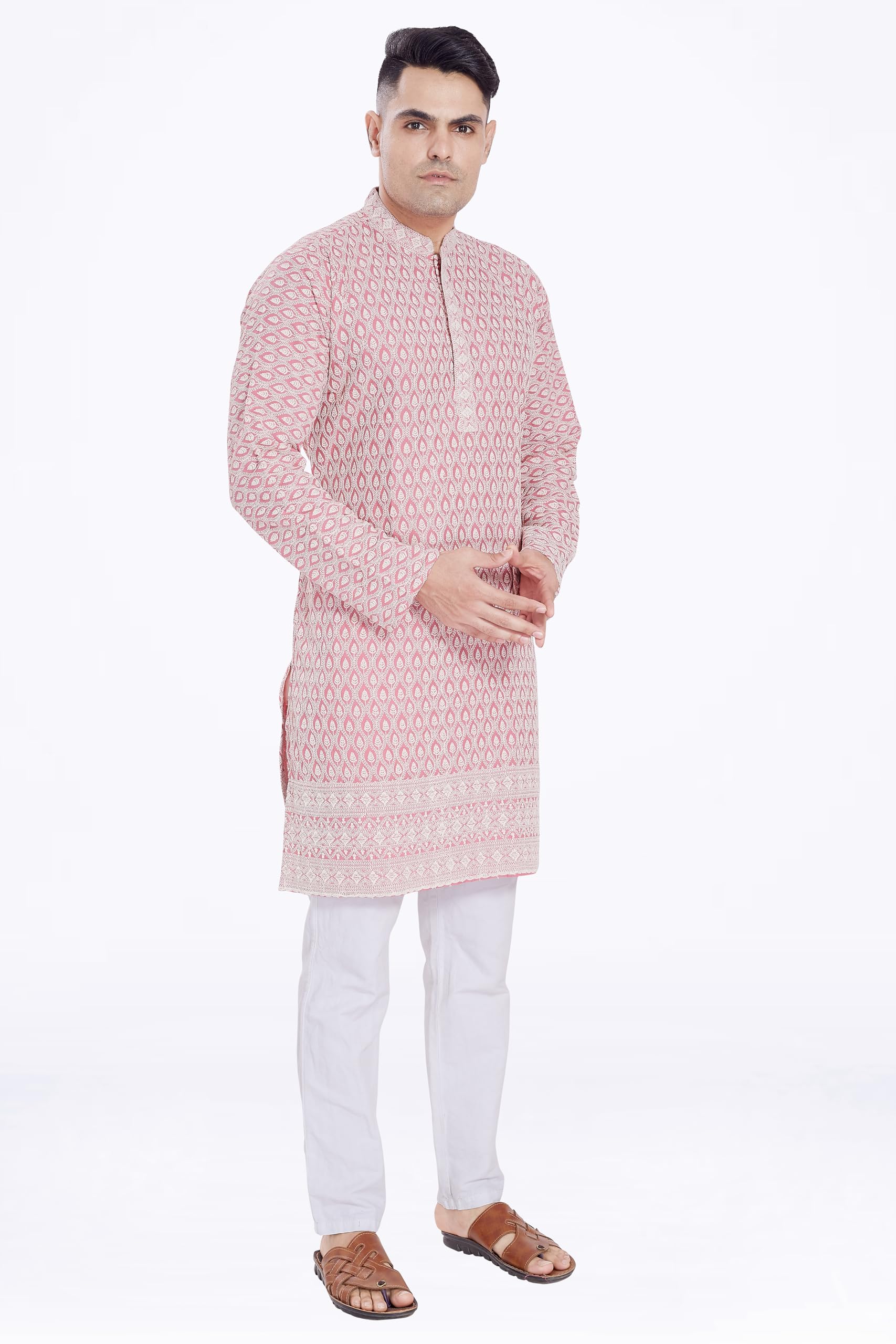 Divisive Men's Thread Embroidered Cotton Blend Only Slim Fit Kurta (Dkrt164_Xl_Gajari)