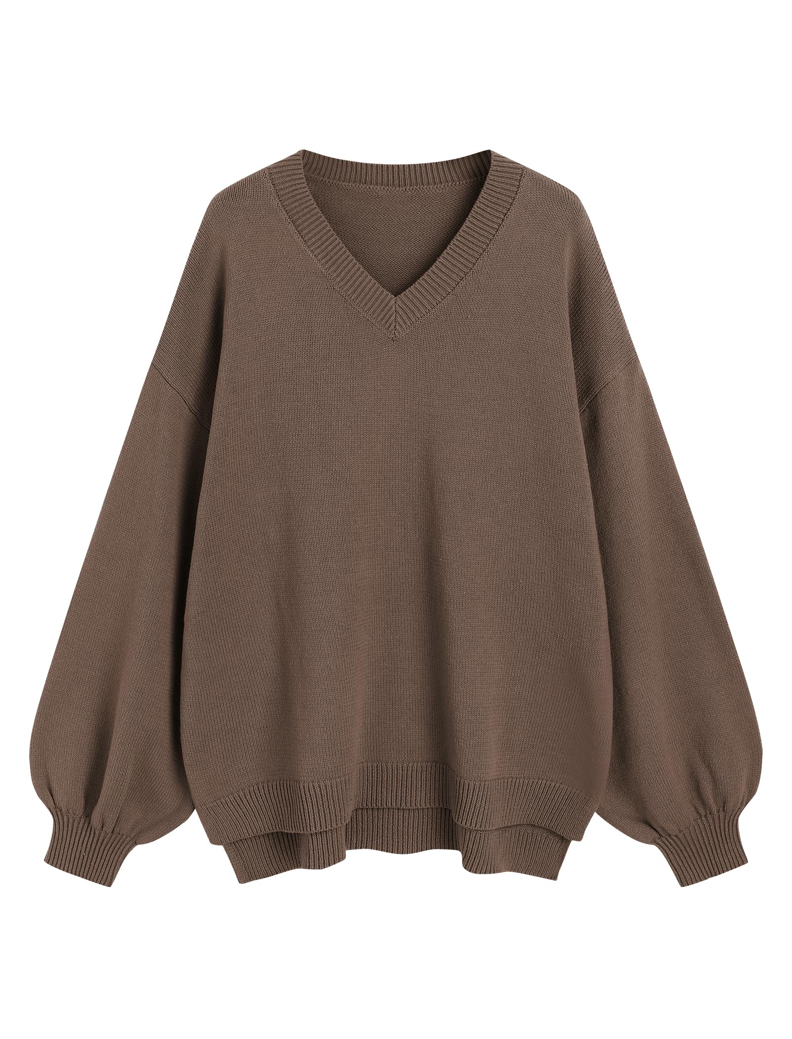 ZAFUL Womens Oversized Sweater 2025 Fall Casual V Neck Knit Side Slit Baggy Batwing Winter Long Sleeve Pullover