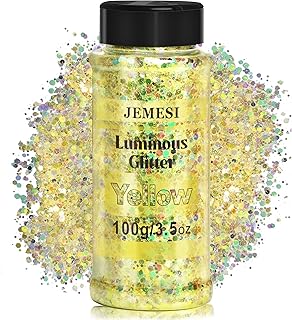 JEMESI Brillos Corporales, Luminosas Brillos, Purpurina para Resina Epoxi, Cosméticos Iridiscente Glitter Para Uñas, Sombra de Ojos, Festival Purpurina y Hacer Manualidades - Amarillo