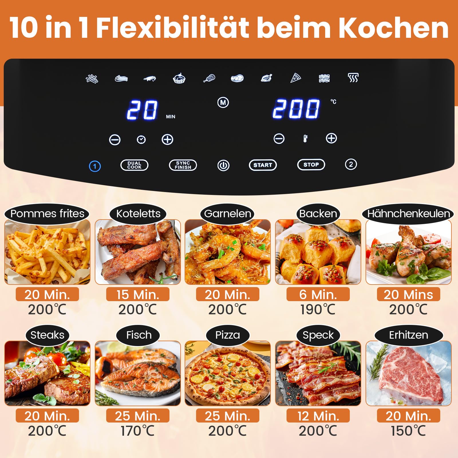 COSTWAY Frytkownica na gorące powietrze, 2 komory, 8,5 l z okienkiem, wykończenie Sync Cook & Match Finish, cyfrowy ekran dotykowy i gorące powietrze 360°, 2100 W, nadaje się do mycia w zmywarce