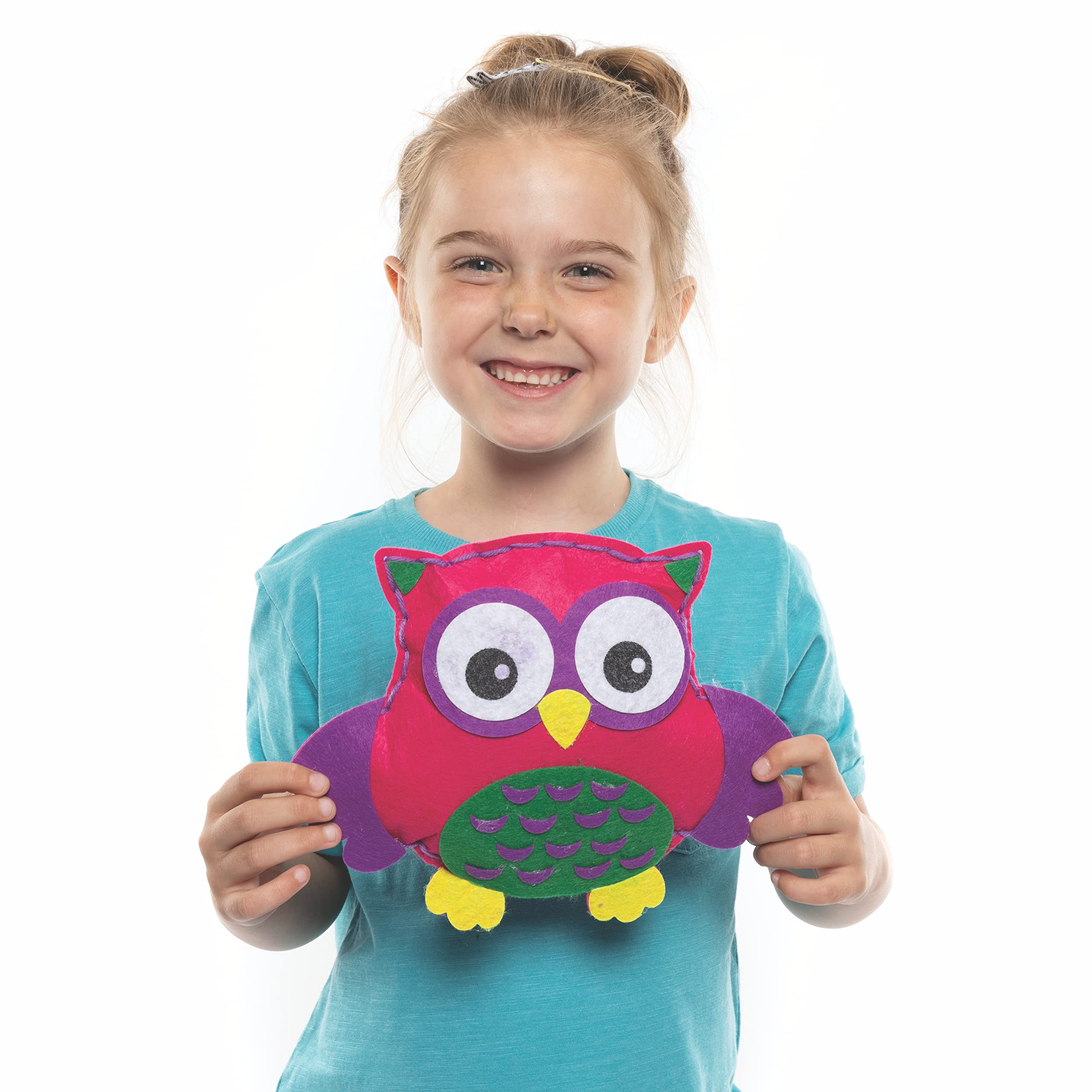 Baker Ross Kit De Costura Para Niños Cojín Búho - Pack De 2 Unidades (Rosa Y Azul), Fieltro Precortado Con Aguja De Plástico Y Relleno, Ideal Para Iniciarse En La Costura A Partir De 6 Años