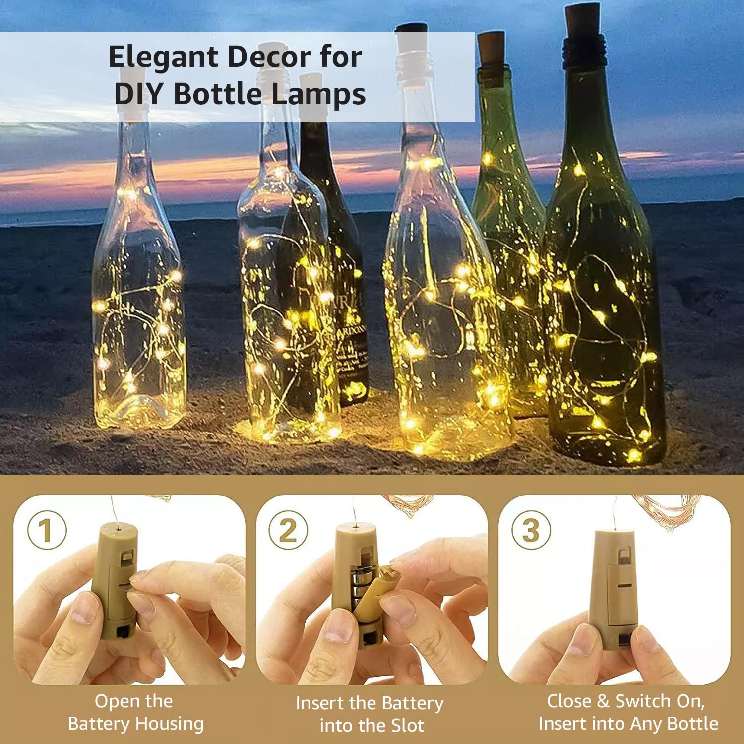 Rêvées Clive Bottle Cork Lights – 20 LED 6M Copper Wire String Lights, Battery Operated DIY Fairy Lights for Wine Bottles, Festive Decor, Diwali, Wedding, Party, Warm White (3) 4