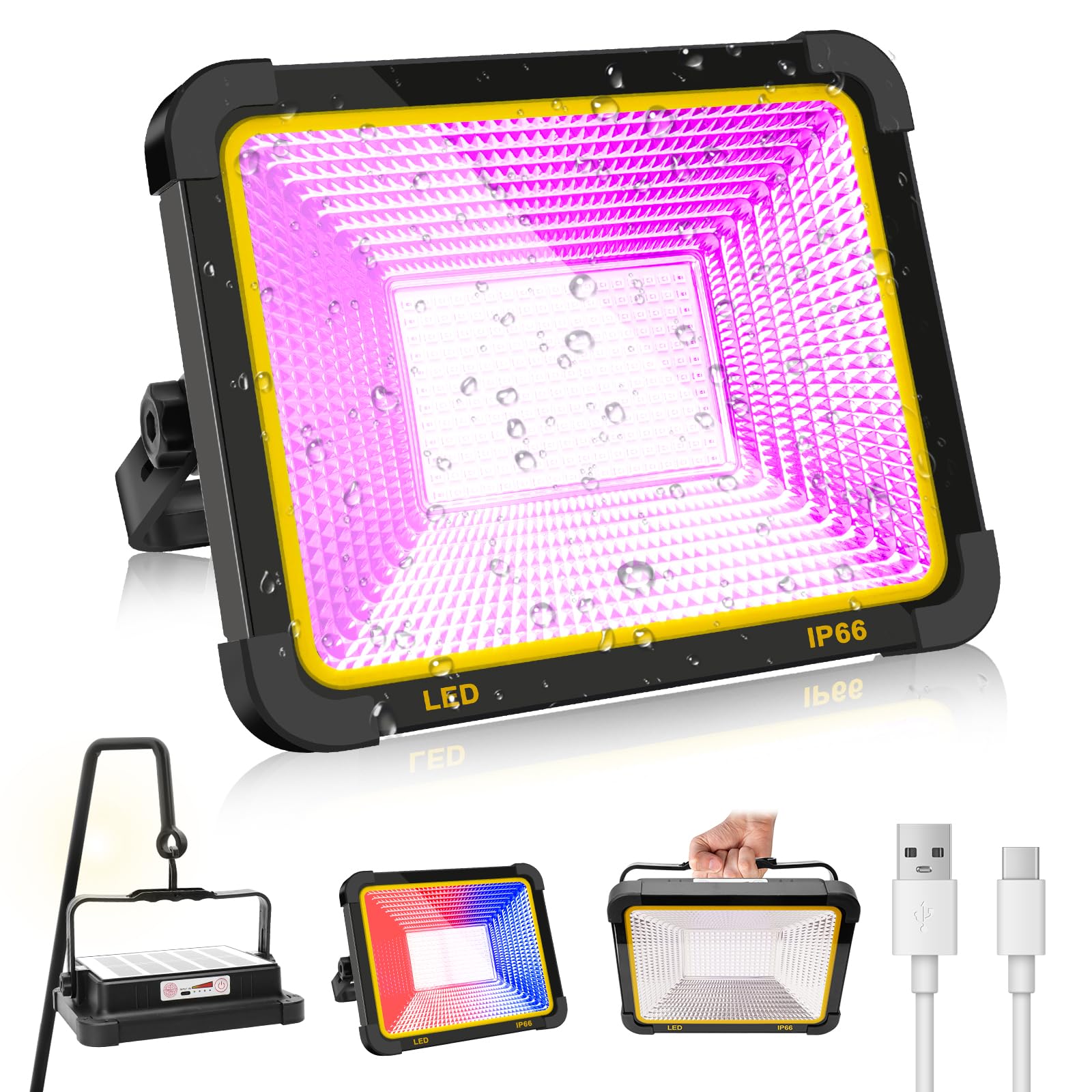 Luce Nera UV 100W Hossom - Ricaricabile USB E Solare | IP66 Impermeabile | 385-400nm | Per Party E Decorazioni - Foto 5