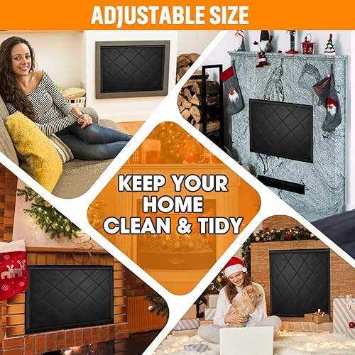 Miniatura 7 de Funda magnética para chimenea, manta bloqueadora de chimenea para aislamiento, tapón de chimenea para interiores para pérdida de calor, color negro,