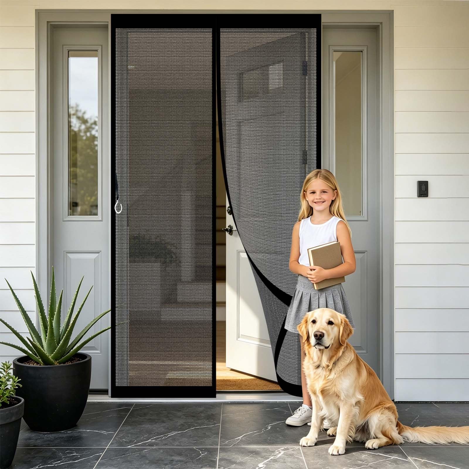 Magnetic Screen Door 78 x 195 cm with Powerful Magnets and Full Frame Magic Tape, Keep Bugs Out Magnetic Insect Door Screen Fly Net Curtains for Terrace, Cellar, Black
