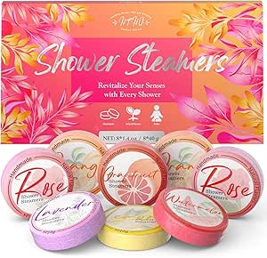 Shower Steamers Aromatherapy 8 Pack Essential Oils Shower Bombs for Stress Relief Self Care Relaxation Birthday Gifts Stocking Stuffers for Women and Men. Revitalizing Blossom Style