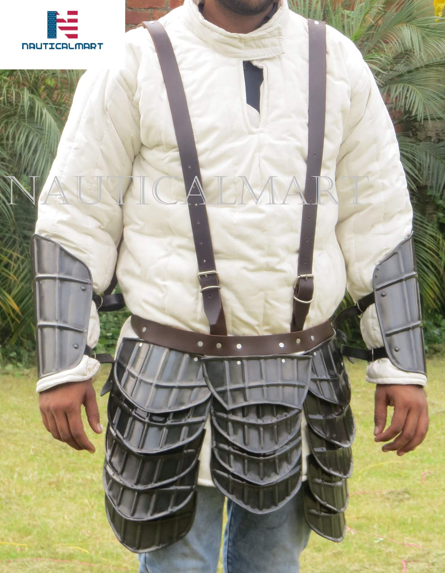 Armor Dark Warrior Tasset Belt with Arm Guard Steel Bracers Armour Medieval Halloween Costume