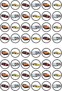 48 Race Cars Edible PREMIUM THICKNESS SWEETENED VANILLA, Wafer Rice Paper Cupcake Toppers/Decorations