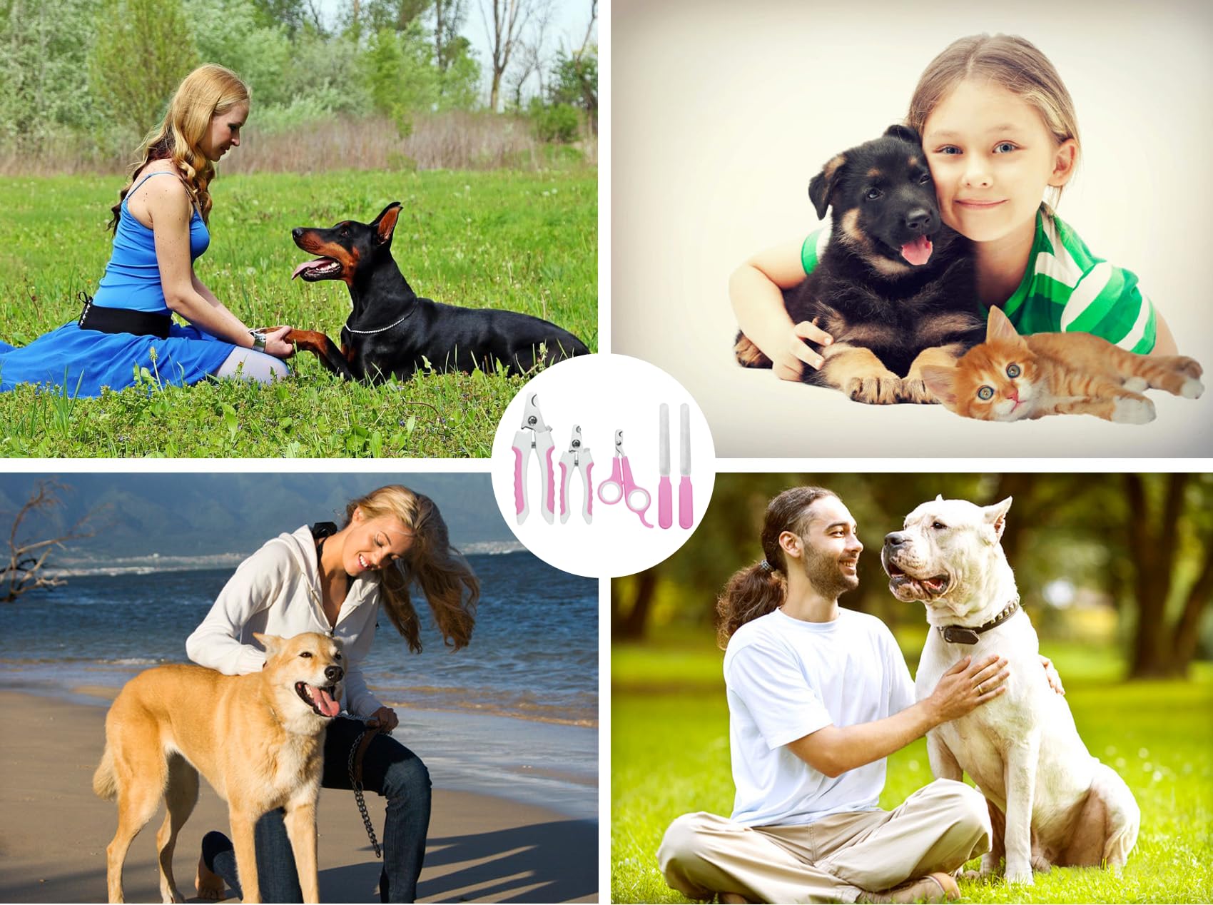 Kit de 5 cortaúñas para perros y gatos, con cierre protector para evitar cortes excesivos, recortadores profesionales para gatos y perros grandes y pequeños (rosa)