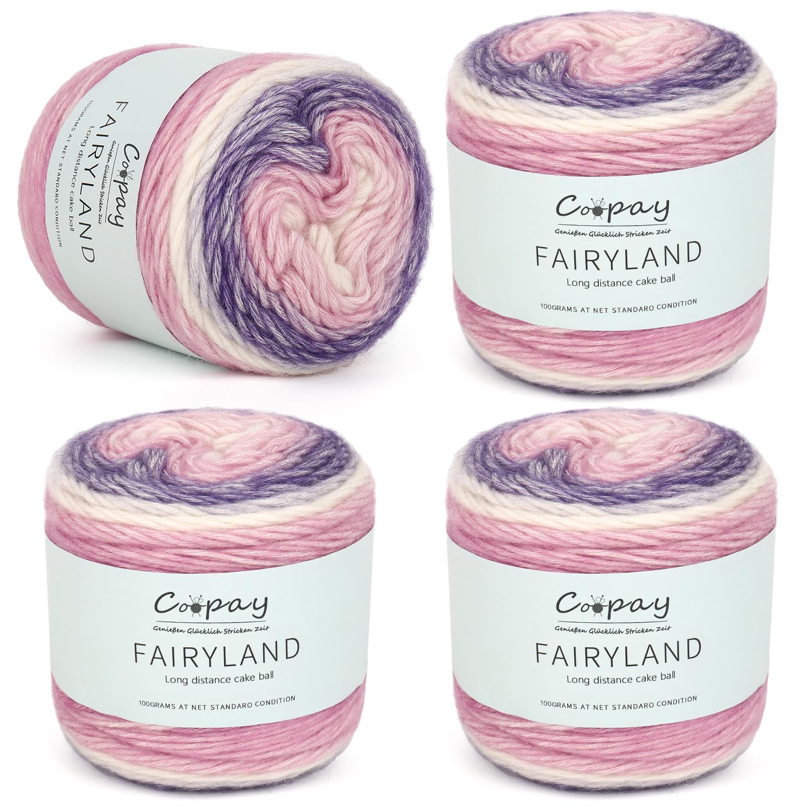 Coopay Farbverlaufsgarn, 400g (4x100g) Wolle zum Häkeln, Mehrfarbiges Gradient Häkelgarn, Schön Farbverlaufswolle Super Weich Häkelgarn, Wolle zum Stricken Elegante Pullover Hüte, Schal
