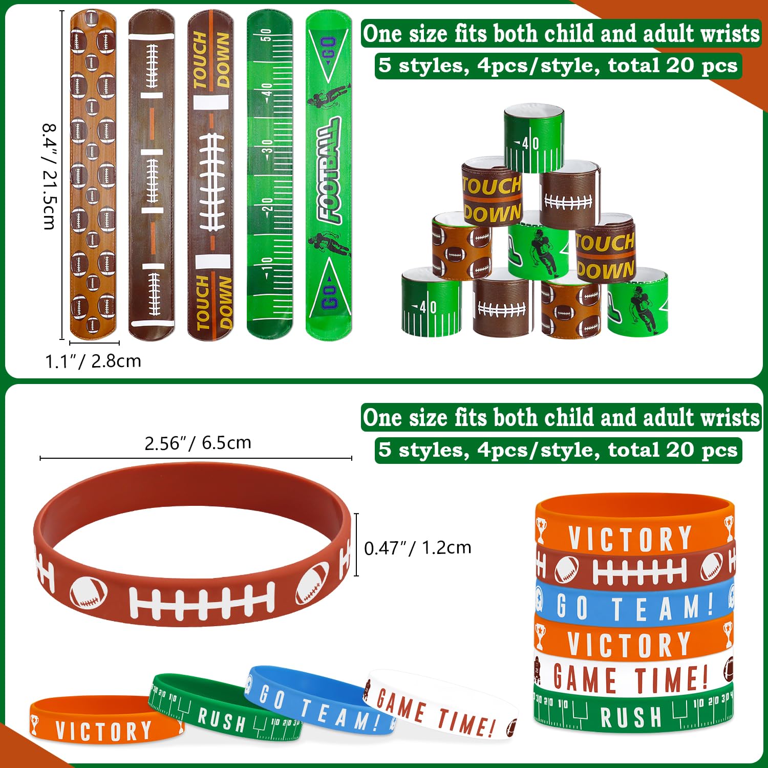 PIXHOTUL 40 Pieces Football Party Favors, Silicone Wristbands and Rubber Bracelets for Game Day, Teens Birthday, Theme Party, Team Awards Presents