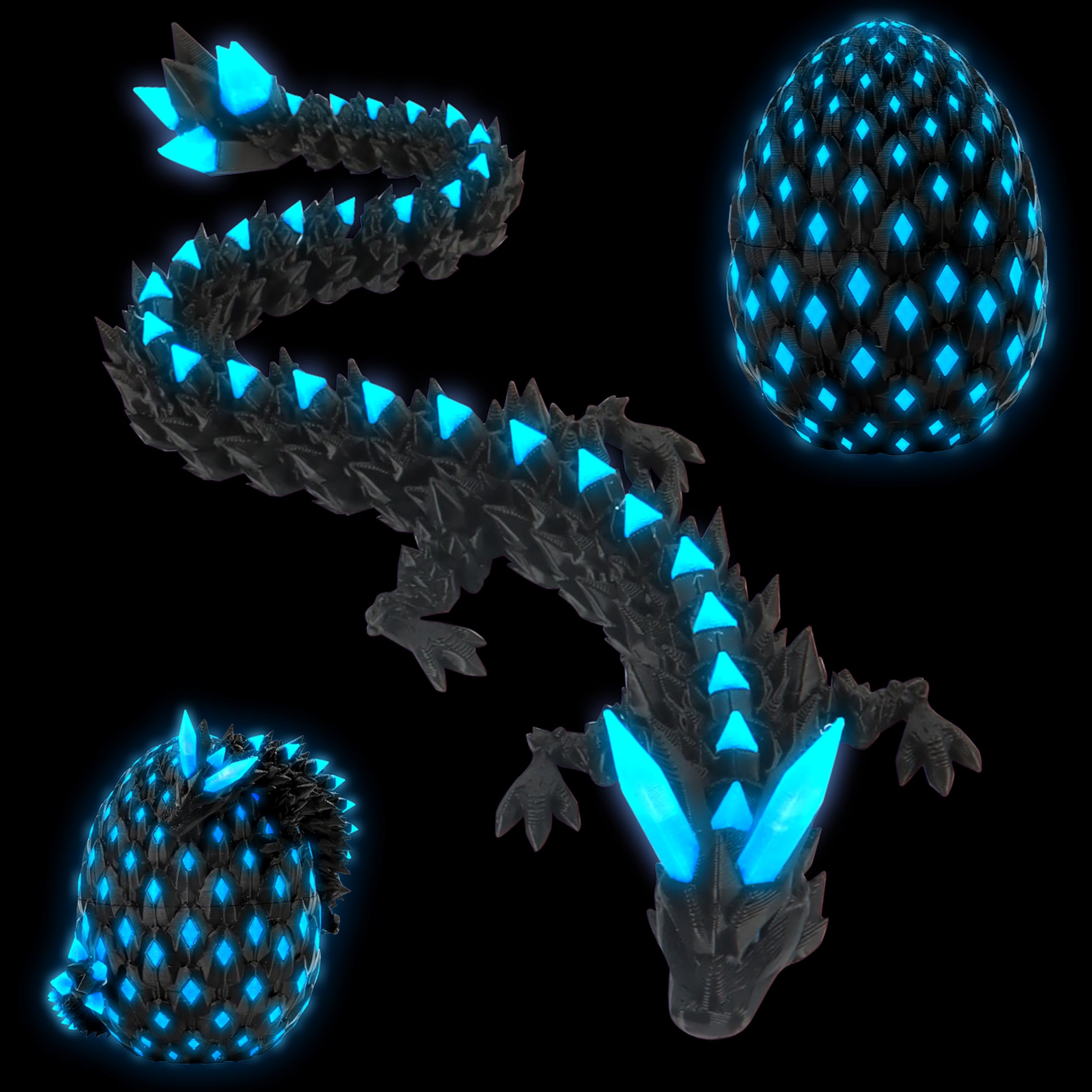 JONRRYIN Uovo Di Drago Stampato in 3D, Drago in Uovo Fluorescente, Giocattolo di Drago, Realistico Drago Giocattolo, Drago Articolato e Giunti Flessibili, Giocattoli da Scrivania