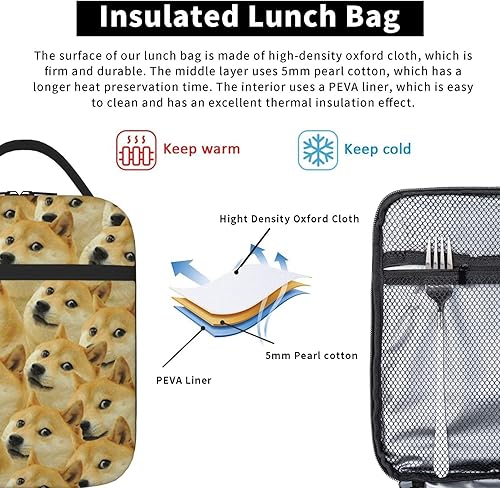 Miniatura 5 de VTCTOASY Mr Doge Meme - Lonchera para mujer, pequeña bolsa enfriadora a prueba de fugas, lonchera bento reutilizable aislada para el trabajo,