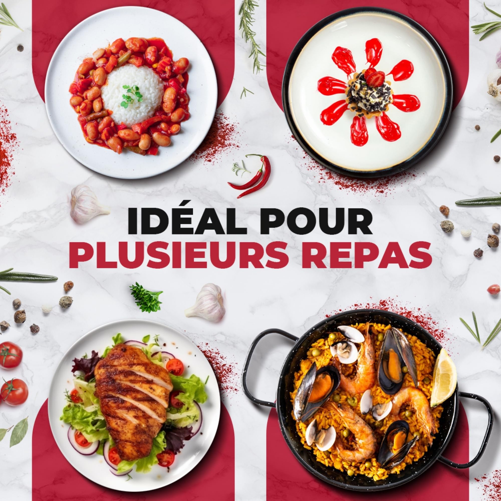 Safran moulu sélectionné - Épice naturelle pour paellas - Safran espagnol sans colorants artificiels - Safran pur en capsules - Boîte de poudre de safran de 28 unidoses de 0,250 g