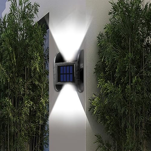 Paquete de 2 luces solares para exteriores, impermeables, luces de paisaje de jardín, arriba y abajo, iluminan la lámpara de luz solar para valla,