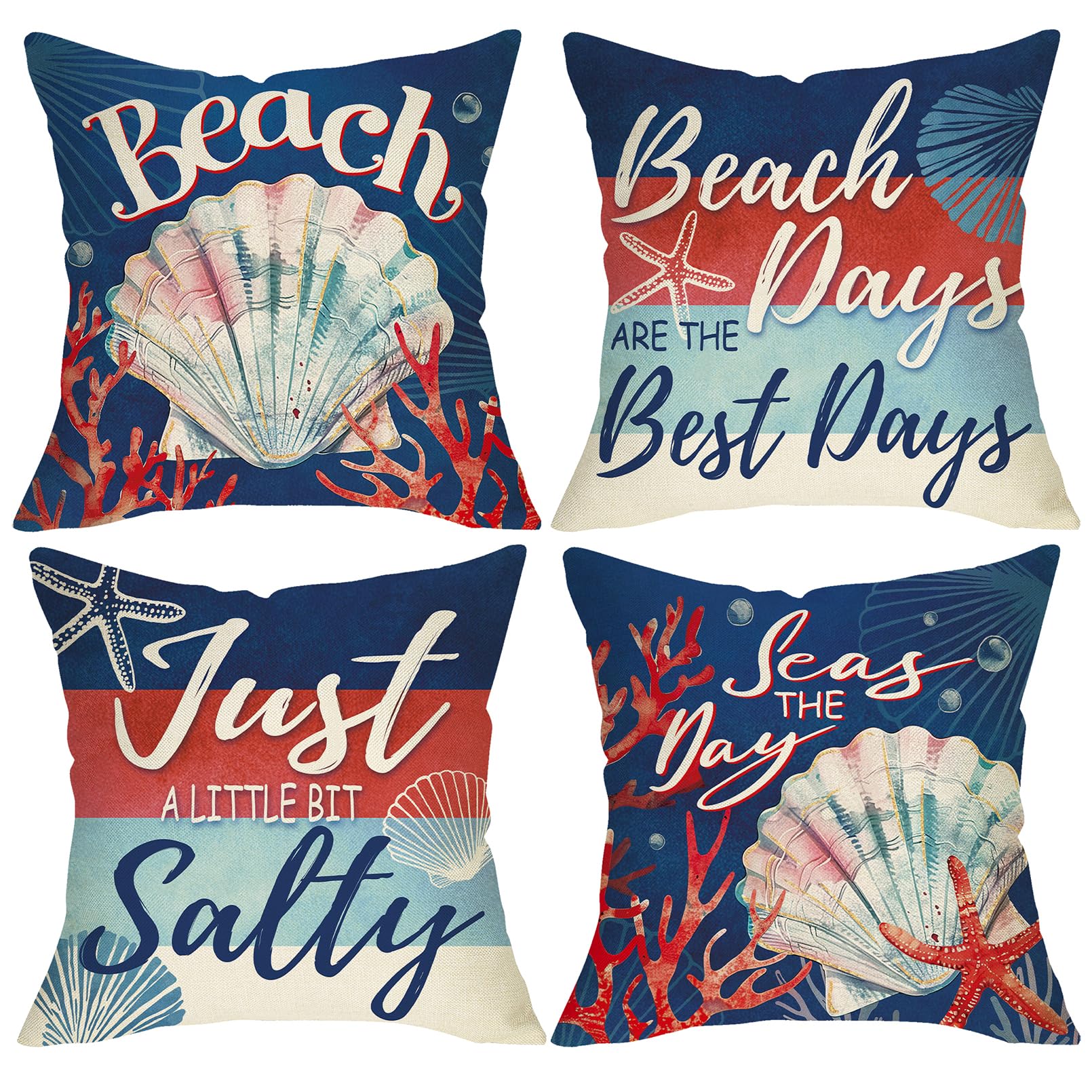 Fjfz Summer Beach Days are The Best Days Decorative Throw Pillow Covers 18 x 18 Set of 4