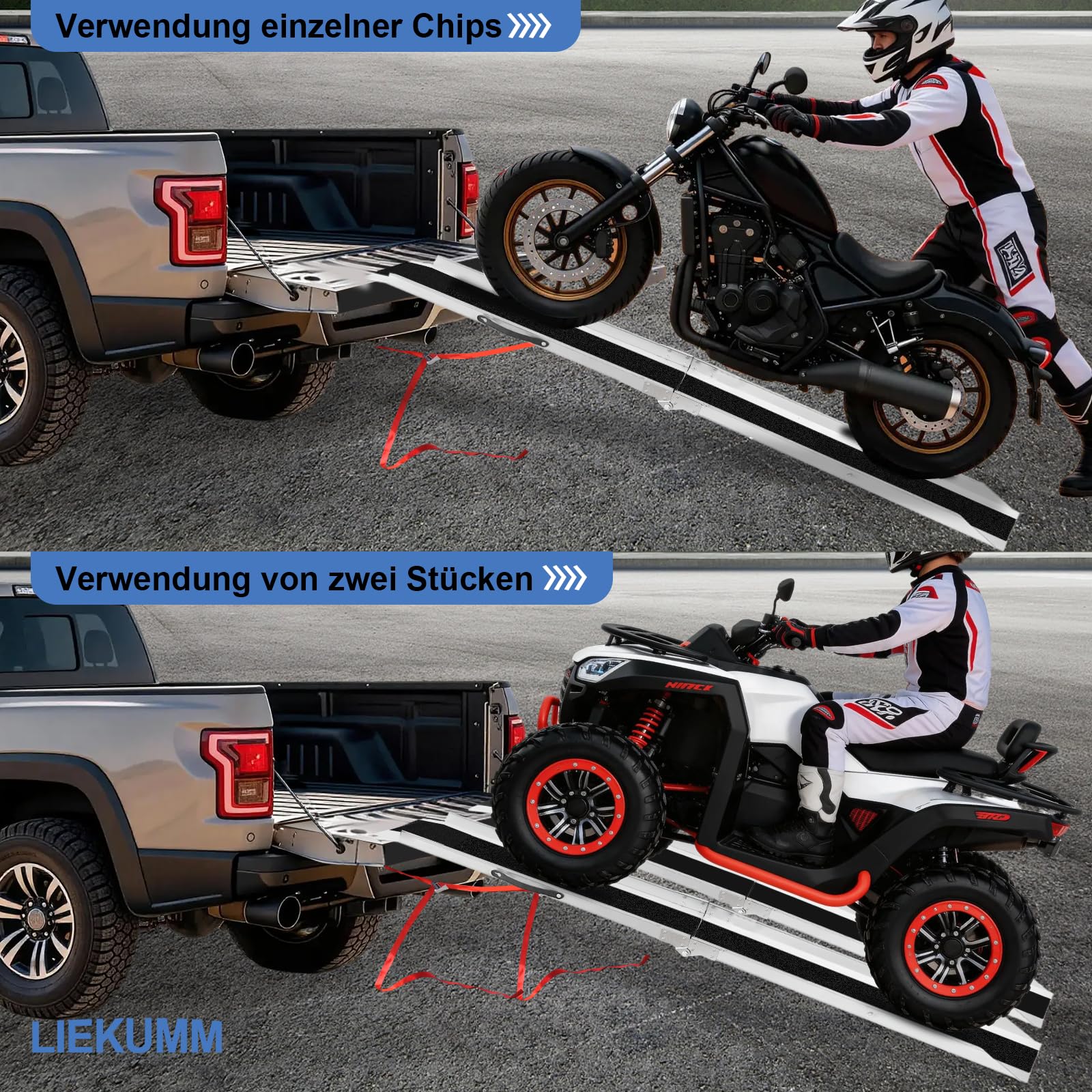 LIEKUMM Rampa di Carico Moto, 180cm Rampa pieghevole in acciaio con pellicola antiscivolo, 280KG capacità Rampa resistente per moto ATV Van Mower