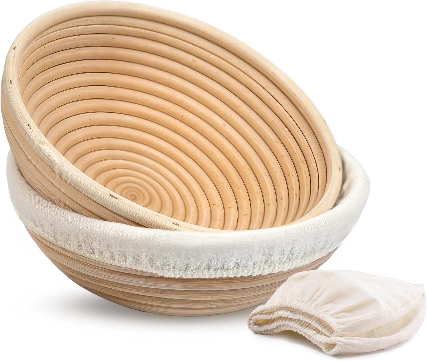 Product image of Banneton Bread Proofing Basket, Kook, Sourdough Proofing Bread Basket, Bread Banneton Proofing, Artisan Sourdough Making Baskets, 9 Inch Rattan Baskets and Cloth Liners, Set of 2, Round