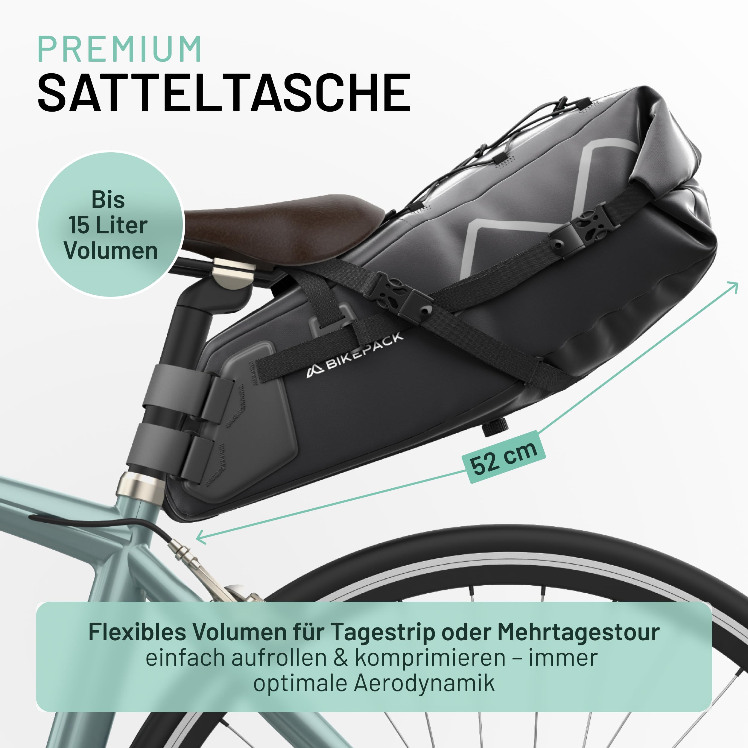 BIKEPACK Adventure Bundle – Lenkertasche und Satteltaschen für Fahrrad - Bikepacking Taschen - Gravelbike Zubehör - 100% wasserdicht - insgesamt 25 Liter Stauraum
