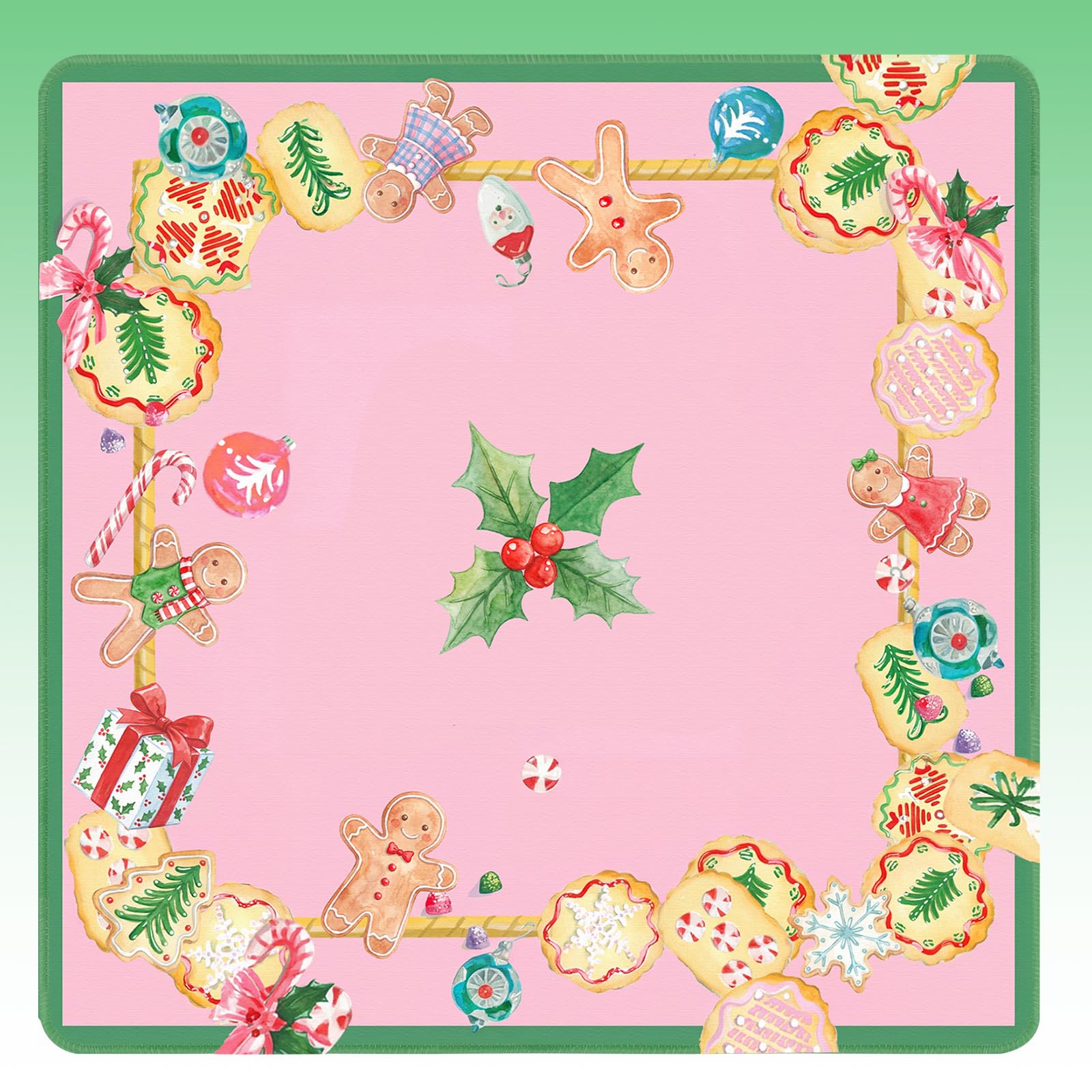 Seenelling Mahjong Mat Tapis de table antidérapant Noël Cookies