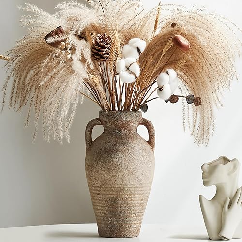 Ceramic Vase with Handles 11 inch Tall Rustic Vases Brown
