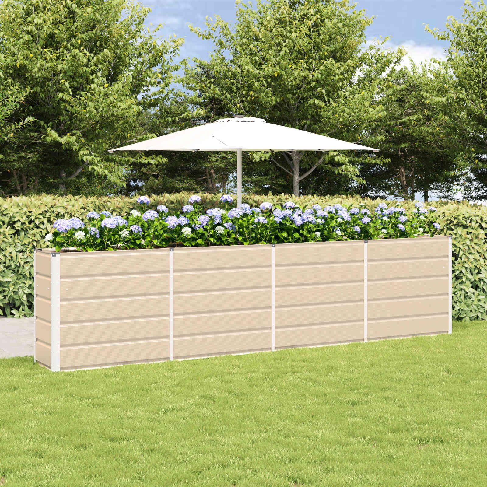 IKAYAA Metal Raised Beds Galvanised Raised Bed for Garden Raised Planters Outdoor Large for Growing Flowers,Herbs and Vegetables-Ivory-320 x 40 x 75 cm