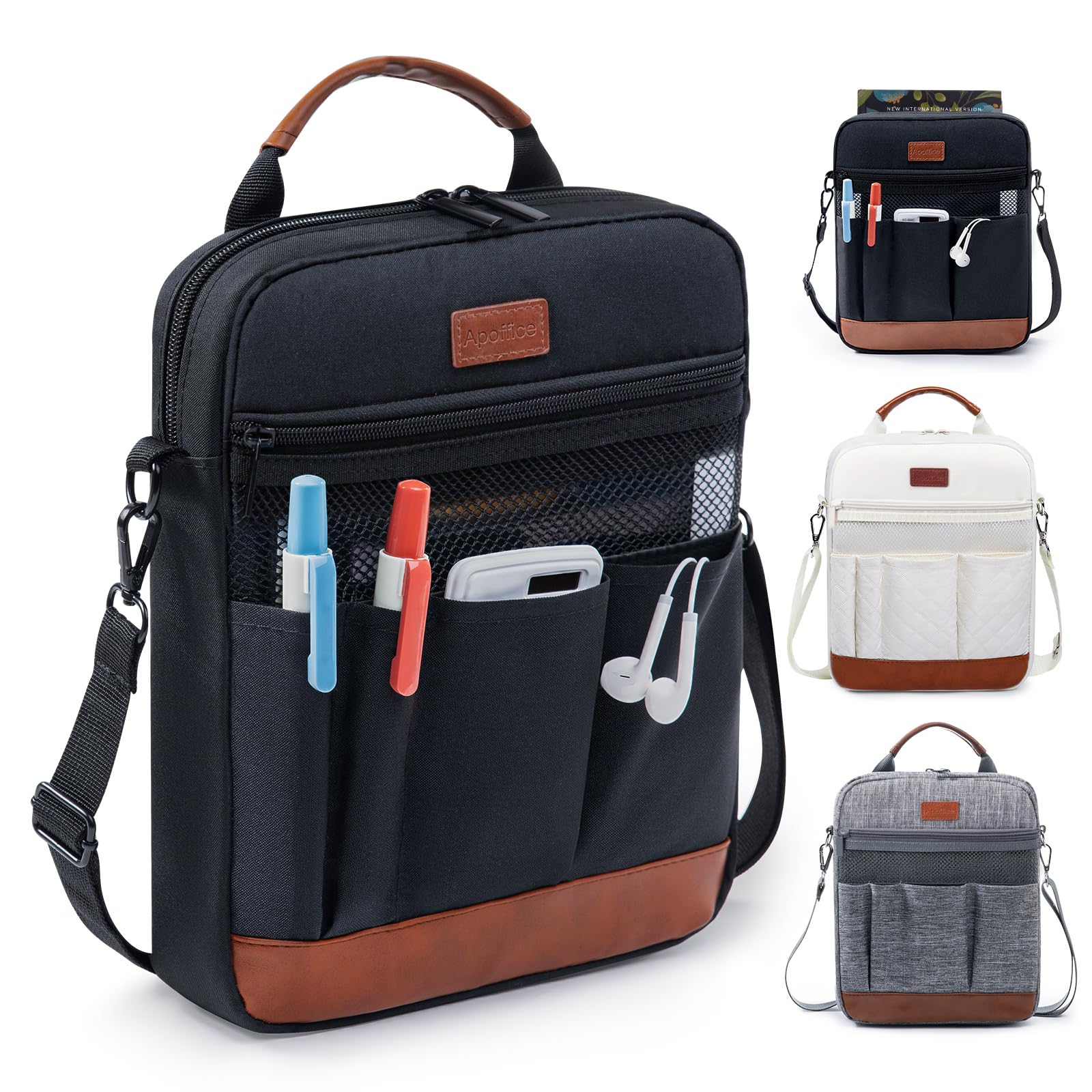 APOFFICE Book Sleeve with Zipper, Book Covers for Book Lovers, Multi-pocket Book Protector Cover with Shoulder Strap,Book Bag for Ipaad, kidle - Back