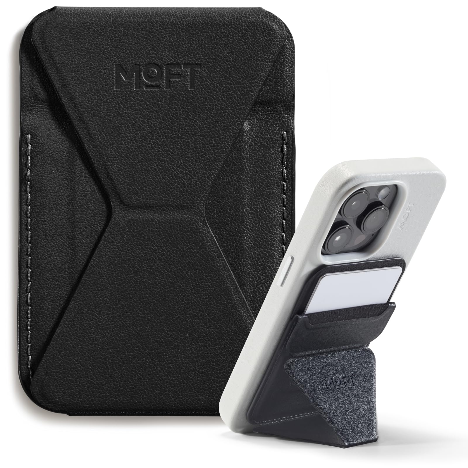 MOFT Porte-Carte Magsafe Cuir Végan iPhone 17/16/15/14/13/12 Support Téléphone 3 Modes Noir