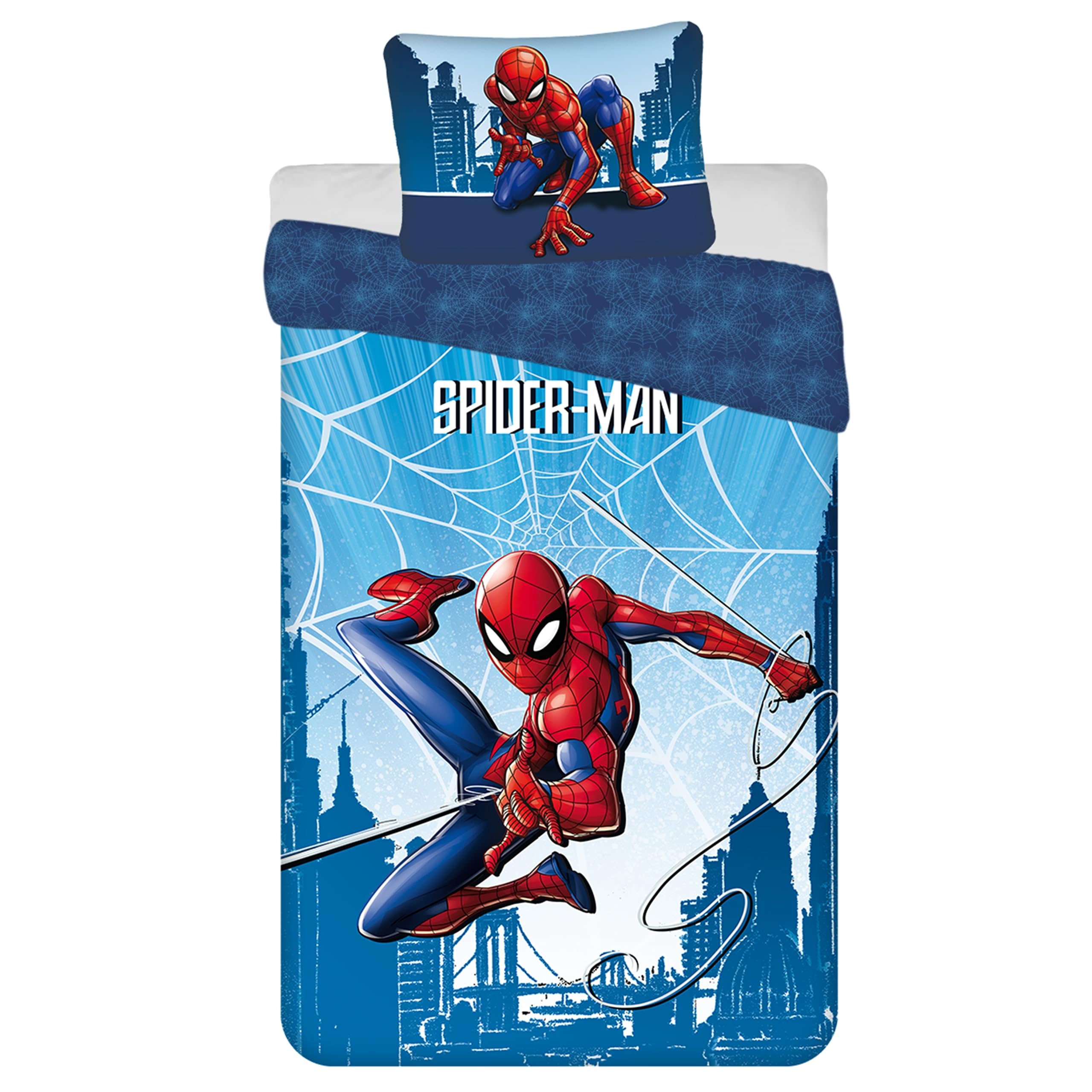 Lit d'enfant Spider-Man Marvel pour chambre de garçon en pur coton bleu